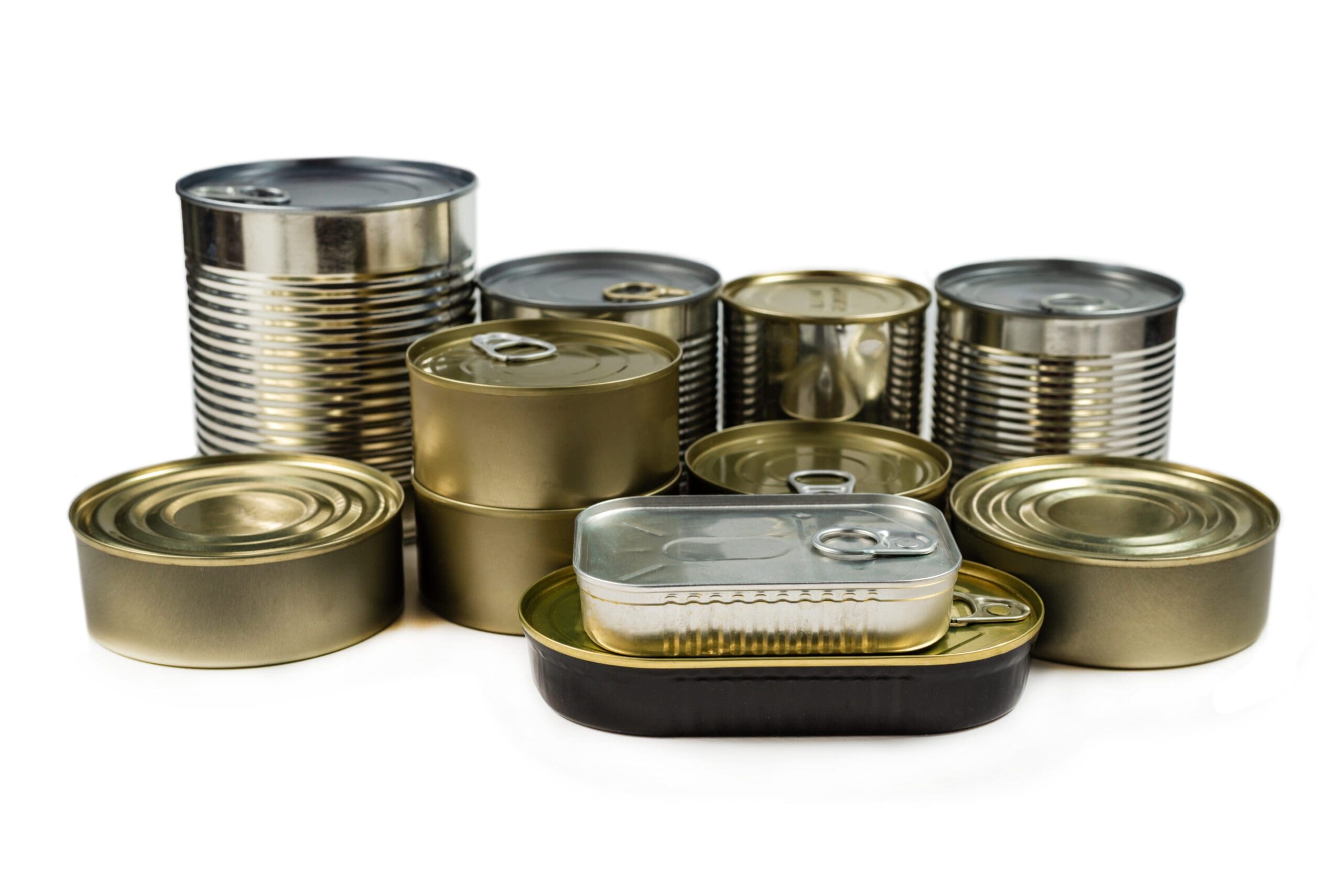 Mix of cans isolated on white background.